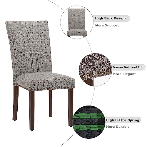 COLAMY Upholstered Parsons Dining Chairs Set of 4, Fabric Dining Room Kitchen Side Chair with Nailhead Trim and Wood Legs - Boho - color: F-boho, size: Set of 4