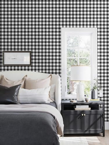 Checkered Wallpaper Black and White Wallpaper 17.3" × 196" Peel and Stick Modern Plaid Wall Paper for Cabinets Vinyl Renter Friendly Waterproof Self-Adhesive Bathroom Kitchen Bedroom - color: Black/White, size: 17.3" x 196"