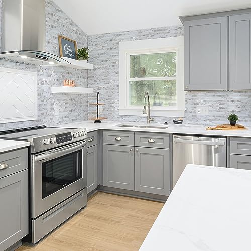 Midcard 10 Sheet Peel and Stick Backsplash Tile, Stick on Tiles for Backsplash Kitchen, Bathroom, Laundry Room, Camper, Fireplace. - color: 20Trapezoidal White Marble with Metallic Silver