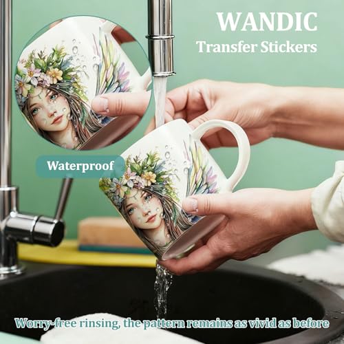 WANDIC 3 Sheets Fairy Rub On Transfers Flower Scrapbook Stickers Elf Window Decals Sprite Waterproof Stickers Pixie Cup Wraps for DIY Furniture Photo Albums,15 * 30cm - color: Flower Elves