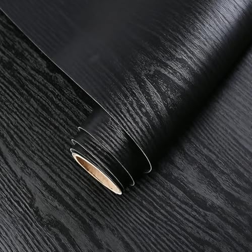 Yancorp 24"x197" Matte Black Wood Contact Paper Peel and Stick Wallpaper Countertops Removable Wallpaper Cabinets Drawers Vinyl Wrap Self-Adhesive Kitchen(24"x197") - size: 24"x194"