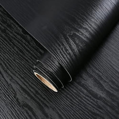 Yancorp 24"x197" Matte Black Wood Contact Paper Peel and Stick Wallpaper Countertops Removable Wallpaper Cabinets Drawers Vinyl Wrap Self-Adhesive Kitchen(24"x197") - size: 24"x194"