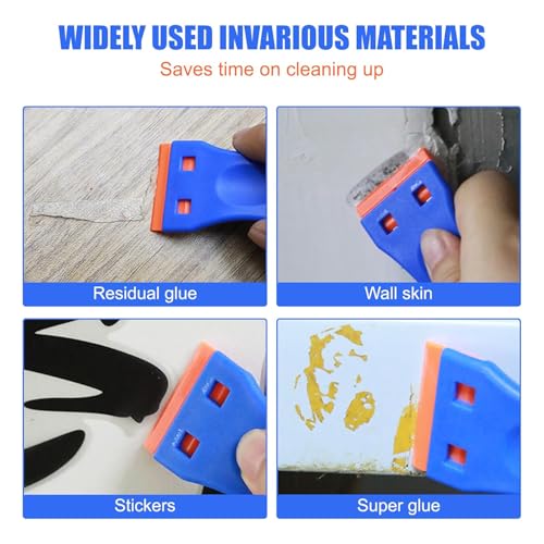 Plastic Razor Blade Scraper Tool,with 10pcs Double Edged Plastic Scraper toolnon Scratch, for Removing Labels Stickers Decals on Glass Windows - color: Plastic scraper