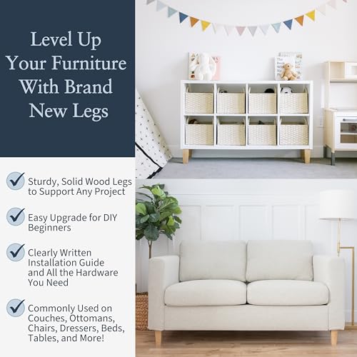 Airy Abode Premium Ash Wood Square Furniture Legs (Full Install Kit) - Pick Your Size and Color - color: Natural Ash Wood, size: 4 Inches