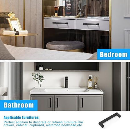 KNOBWELL 20 Pack| 5 inch Square Kitchen Cabinet Handles, 128mm Matte Black Cupboard Pulls, Dresser Drawer Knobs and Pulls Bathroom Cabinet Handles - color: Matte Black, size: Hole Center:5 inch(128mm)
