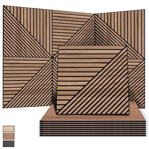 WoveN SounD Acoustic Wall Panels, Teak, 8 Pack, 23.6x23.6 in - color: Teak, size: Linear Array Prismatic Shadows