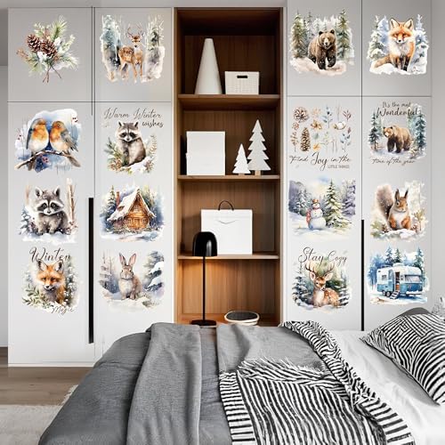 16 Pcs Winter Animals Rub-On Transfers for Furniture & Crafts - style: Winter Animals