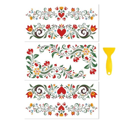 Peacoblue Dutch Folk Flowers Rub On Transfers for Furniture Craft 6"x12"