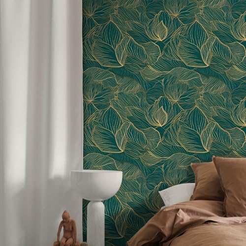 Gold Leaves Peel and Stick Wallpaper - 17.71in X 236.2in Self-Adhesive, Removable, Waterproof Vinyl for Bedroom, Living Room, Cabinets - color: Wallpaper-03, size: 17.7" x 236.2"