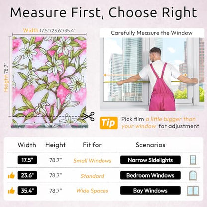 rabbitgoo Stained Glass Window Privacy Film, Pink Lily, 17.5" X 78.7" - color: Pink Lily, size: 17.5" x 78.7"