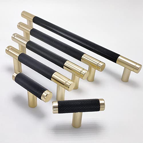 24 Pack 3 3/4 Inch 96 mm Bar Cabinet Pulls Gold and Black Knurled Handles for Brushed Gold Drawer Pulls Cupboard Aluminum Handles - color: Gold and Black, size: 3 3/4 Inch