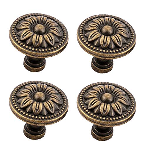 Pull Handle Metal Flower Shape Cabinet Drawer Door Knob Bronze Tone Pack of 4