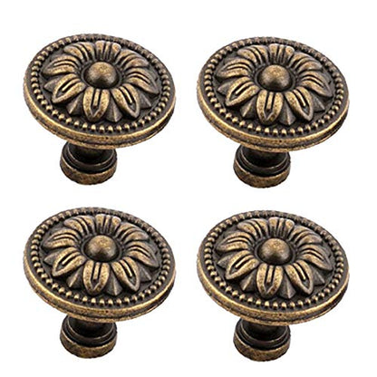 Pull Handle Metal Flower Shape Cabinet Drawer Door Knob Bronze Tone Pack of 4