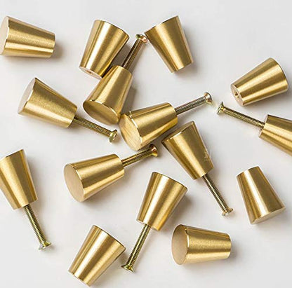 IVAILEX 10 Pack Brushed Brass Cabinet Knobs, Gold Solid Brass Drawer Knobs for Dresser, Furniture Hardware Knob, 0.8 inch Diameter Cone - color: Cone