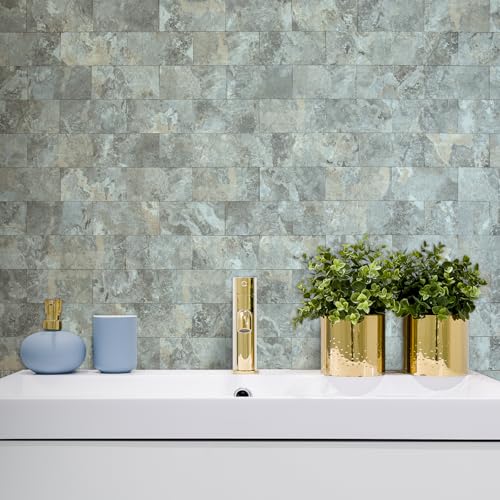 AULIGET 100-Piece Faux Stone Peel and Stick Backsplash Wall Tiles, 3" x 6" Grey & Brown Slate PVC Stick on Tile for Backsplash Kitchen, Bathroom, Laundry Room, Camper, Fireplace - color: Grey & Brown Slate