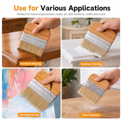 4 Inch Flat Paddle Paint Brush, Chalk Brush with Wooden Handle - size: 4 Inch Paddle Paint Brush