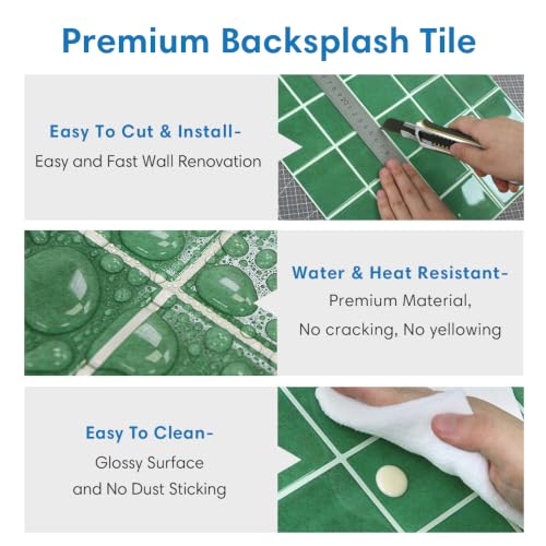 COMSTICKC Thicker Peel and Stick 3D Backsplash Tiles Kitchen Bathroom - color: Green - 3