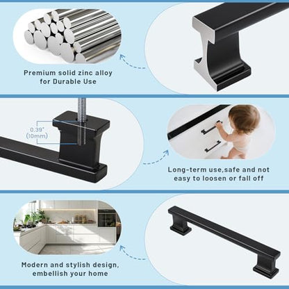 KNOBWELL 6 Pack Matte Black Solid Cabinet Pulls 5 Inch(128mm) Hole Center Kitchen Cabinet Handles,Cabinet Hardware for Cupboard Drawer Pulls - color: Matte Black, size: Hole Center：5 inch（128mm）