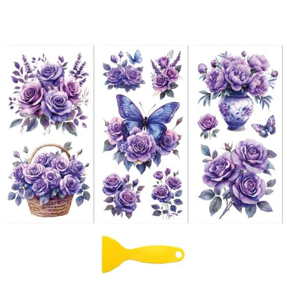 Peacoblue Purple Flowers Rub On Transfers for Furniture Craft 6"x12" - style: Bright Purple Flowers