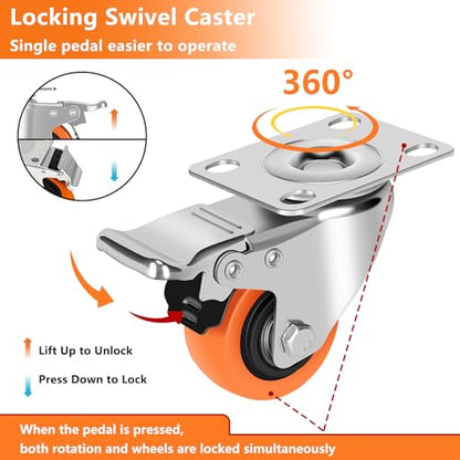 2" Caster Wheels - Heavy Duty Swivel Casters Set 4 w/Dual Locking - size: 2 inch