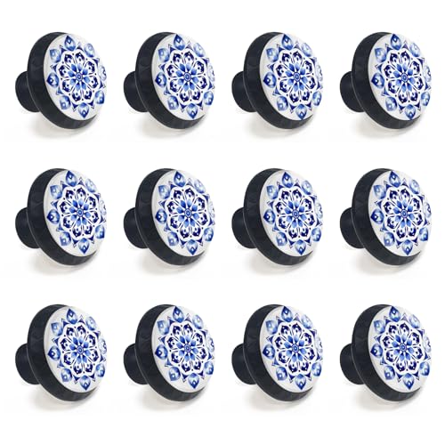 12 Pack Mandala Flower Cabinet Knobs for Kitchen Bathroom - size: 12PCS - 1.37"L x 1.1"W