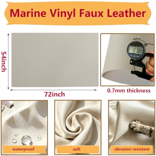 CDY Marine Vinyl Upholstery Fabric: 54"x36" Soft Grain Faux Leather Durable - color: Beige, size: 1 Yard（54"x36")