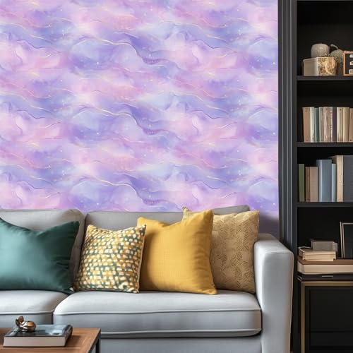 HOMETITUTE Glossy Purple Marble Gold Vein Peel Stick 15.7x39.4 Vinyl Decor - color: Wallpaper#4
