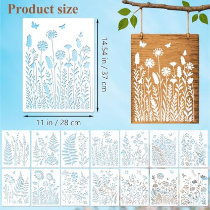 Alipis 15 Pack Flower Stencils for Painting on Wood and Walls
