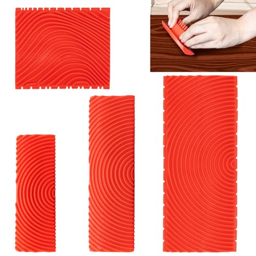 4 Pcs Wood Grain Tool Texture Pattern Wood Grain Painting Tool with Handle Rubber Wood Grain Roller Natural Woodgrain Maker for DIY Wall Room Art Decoration