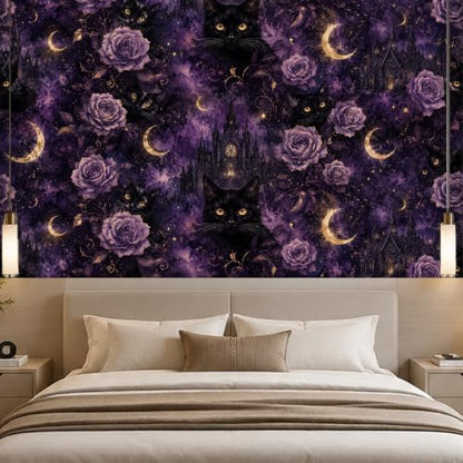 Nuxovilar Gothic Cat Wallpaper Peel and Stick 12x18In PVC - color: Nu-WJ-00004, size: 15.7" x 39.4"