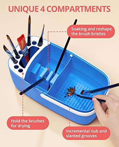 GAMENOTE Paint Brush Cleaner, Paint Brush Holder and Palette, Blue - color: Blue