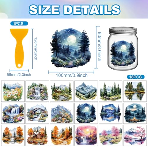 GLOBLELAND 18 Sheets Natural Scenery Rub on Transfers Mountains and Rivers Landscape Waterproof UV DTF Cup Wraps Waterfall Forest Winter Seasons Decals Stickers for Water Glass Bottle Vase Crafts - style: Scenery