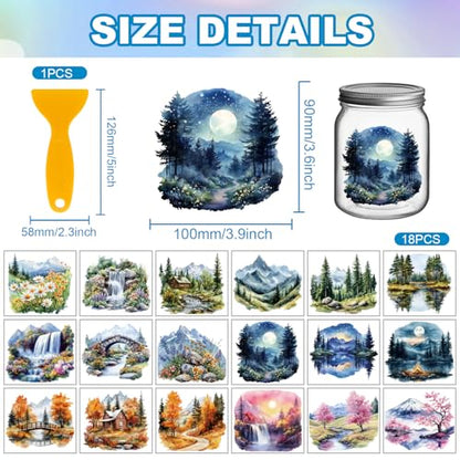 GLOBLELAND 18 Sheets Natural Scenery Rub on Transfers Mountains and Rivers Landscape Waterproof UV DTF Cup Wraps Waterfall Forest Winter Seasons Decals Stickers for Water Glass Bottle Vase Crafts - style: Scenery