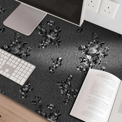 Black Wallpaper Peel and Stick Embossed Floral Contact Paper 17in x 118in - color: Black, size: 17.3" x 118.1"