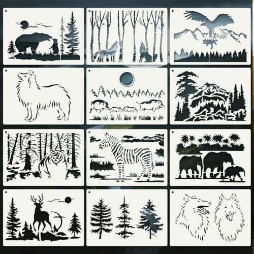 Animal Stencils for Crafts Reusable 12Pcs Stencils(8.2X5.8 Inch) - color: Animal 2
