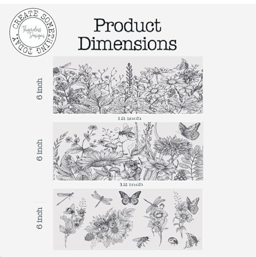 Rub on Transfers for Crafts and Furniture | 3 Design Sheets 6”x 12” | Home Decor Transfers | Furniture and Craft Decals | by Thymeless Designs (Midnight Meadow) - style: Midnight Meadow