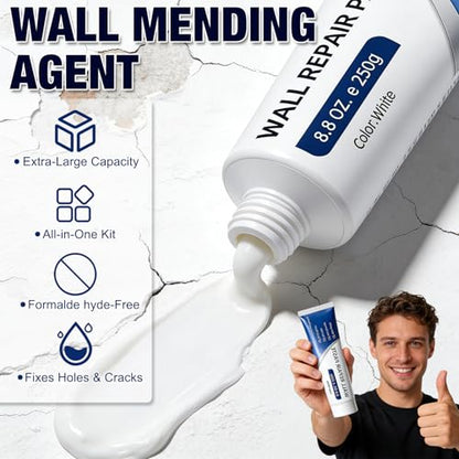 2 Pack Efficient Drywall Repair Kit with Scraper, Quick Drying Wall Repair Paste for Wall Holes, Cracks, Scratches and Graffiti for Holes Cracks Scratches Home DIY Use