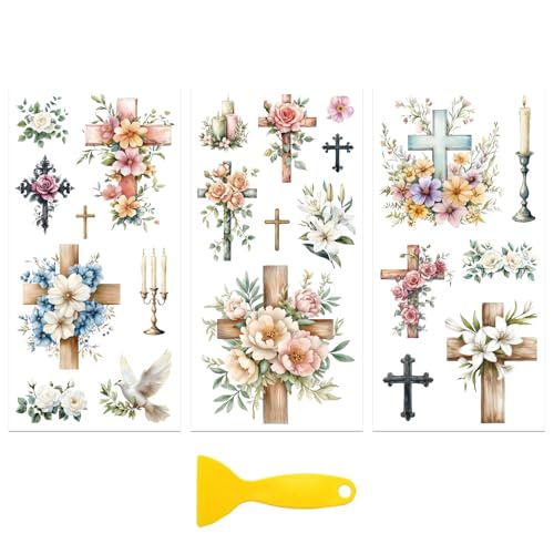 Peacoblue Flowers and Crosses Rub On Transfers for Furniture Craft 6"x12" - style: Flowers and Crosses