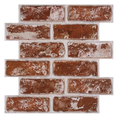 COMSTICKC 3D Faux Brick Wall Panels Peel and Stick, 10 Pcs 11.8" x 11.8" - color: Vintage Red-3