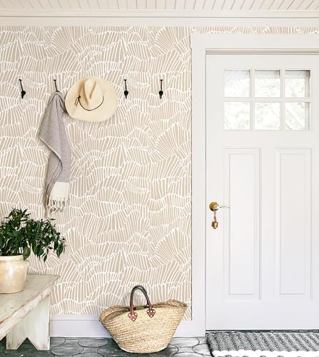 Guvana Beige Peel and Stick Wallpaper Boho Beige and White Contact Paper - color: Beige and White, size: 17.3" x 118"