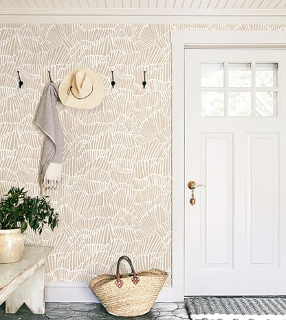 Guvana Beige Peel and Stick Wallpaper Boho Beige and White Contact Paper - color: Beige and White, size: 17.3" x 394"