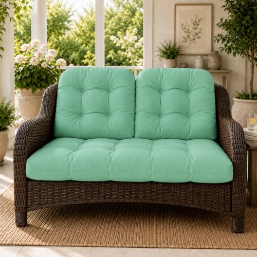 All Weather Outdoor Wicker Chair Cushions of 3 Pieces, Waterproof Outdoor Wicker Chair Cushion for Patio Furniture Loveseat Settee Bench, 1 Loveseat and 2 U-Shaped Thickened Cushions, Cyan - color: Cyan