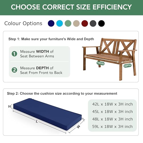 Summsun Outdoor Bench Cushion Pad, 45 x 18 x 3 Inch, Navy Blue - color: Navy, size: 45x18x3 Inch