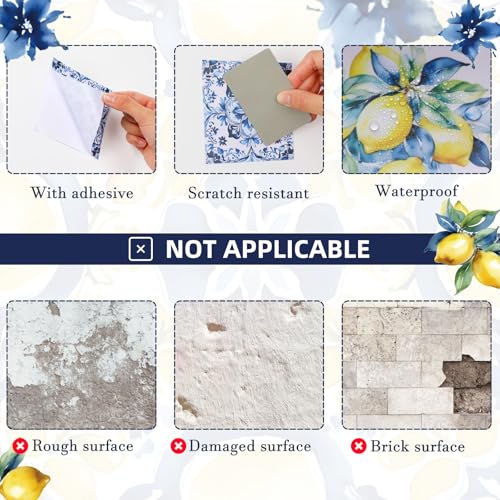Faccito 24 Pcs Lemon 4x4 Tile Stickers Peel Stick Wall, Mediterranean - style: Lemon
