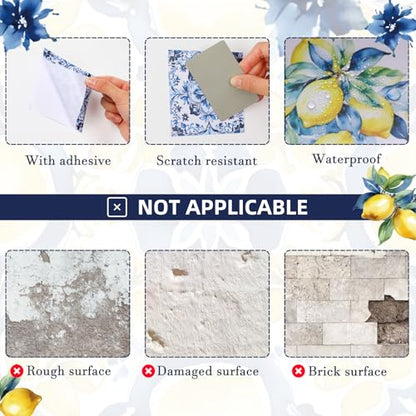 Faccito 24 Pcs Lemon 4x4 Tile Stickers Peel Stick Wall, Mediterranean - style: Lemon