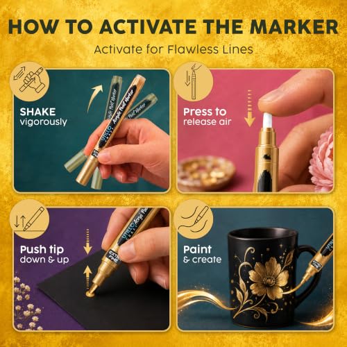 Utillo Craft Gold Paint Pen (8-Pack), 0.7mm Extra Fine Gold Paint Markers - color: Gold
