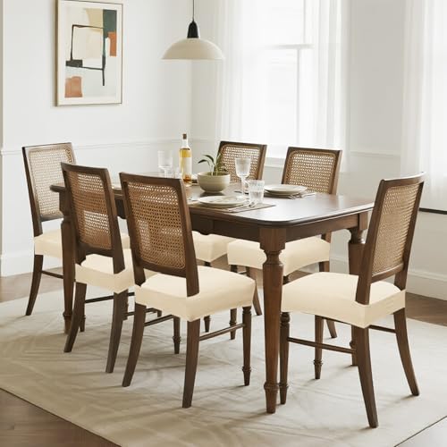 JQinHome Waterproof Dining Chair Seat Covers Set of 4 | Soft Removable Washable Chair Covers for Dining Room,Rear Gap Hook-and-Loop| Elastic Non-Slip, Full Rear Coverage | Beige - color: Beige, size: 4PC
