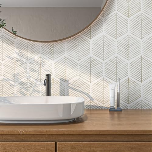 MelunMer Geometric Peel and Stick Wallpaper Boho Beige White 17.3''×591'' - color: Beige, size: 591"×17.3" (70.95 sq.ft)