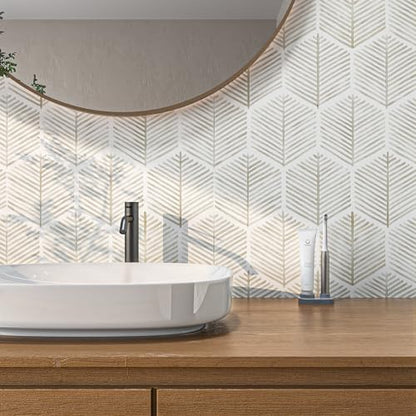 MelunMer Geometric Peel and Stick Wallpaper Boho Beige White 17.3''×591'' - color: Beige, size: 591"×17.3" (70.95 sq.ft)