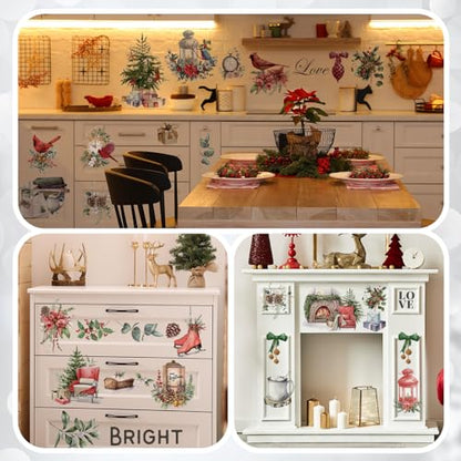 Lincia 10 Sheets Christmas Rub on Transfers for Crafts, Vintage Furniture - style: Vintage Furniture